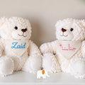 Teddy bear with custom writing دب مع صدرية بتطريز حسب الرغبة