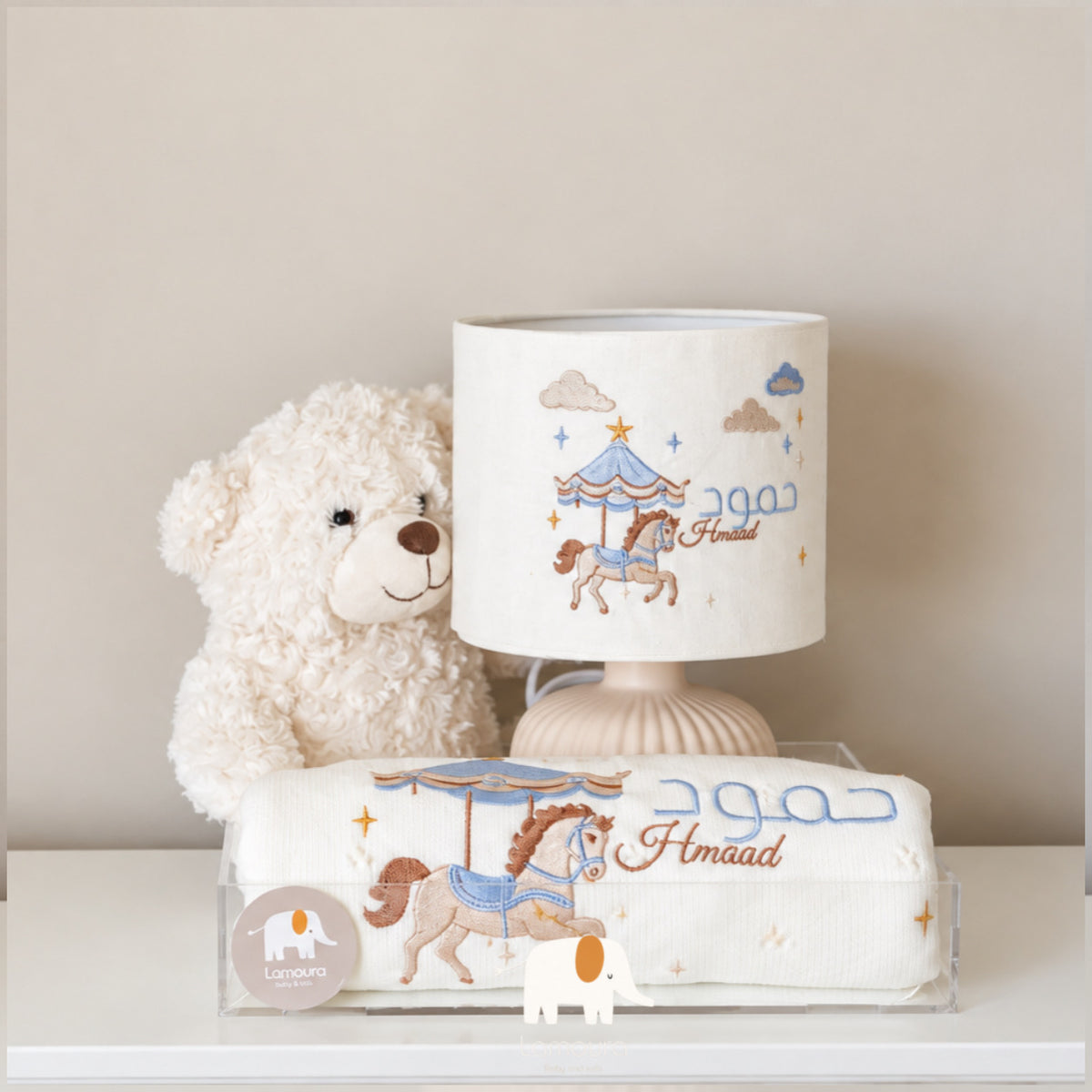Acrylic gift set blue horse design مجموعة طقم الاكريلك بتصميم الحصان الازرق