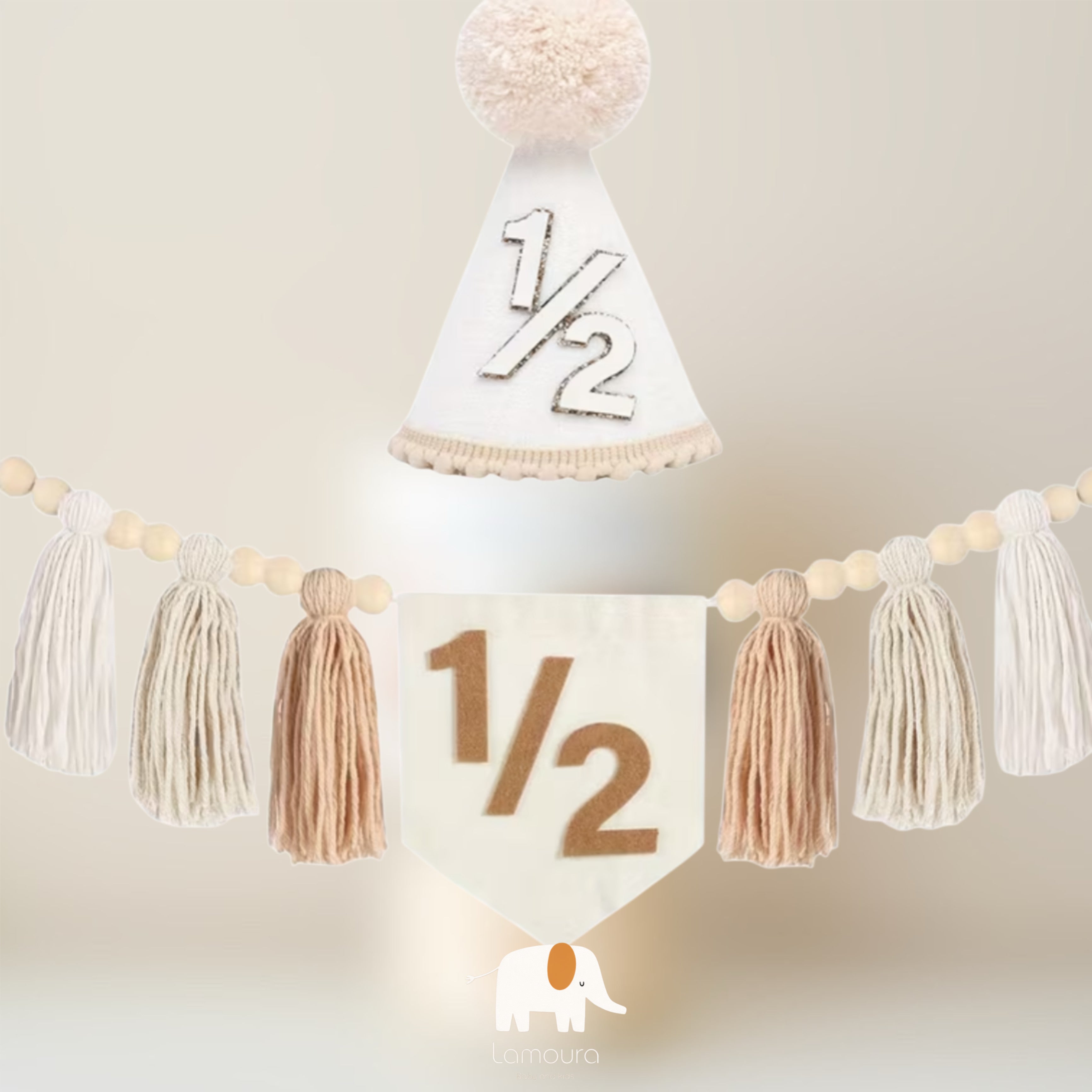 Half birthday celebration set beige زينة الاحتفال بعمر النصف سنة
